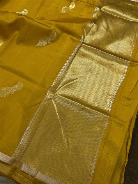 Mustard Yellow Pure Banarasi Handloom Silk Saree - Aura Benaras