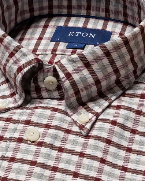 Burgundy Plaid Flannel Shirt - Eton