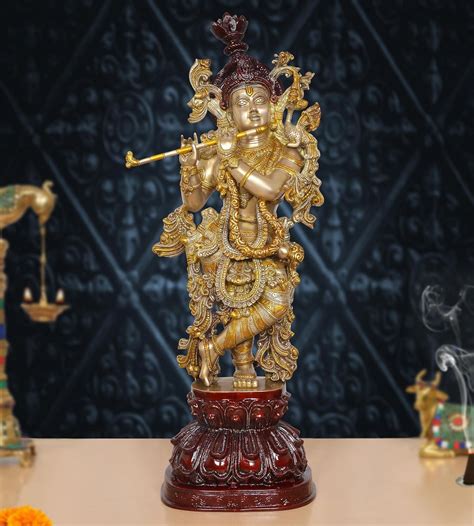 Brass Big Size Lord Krishna Idol Playing Flute (Height 37 Inch) – AONA ...