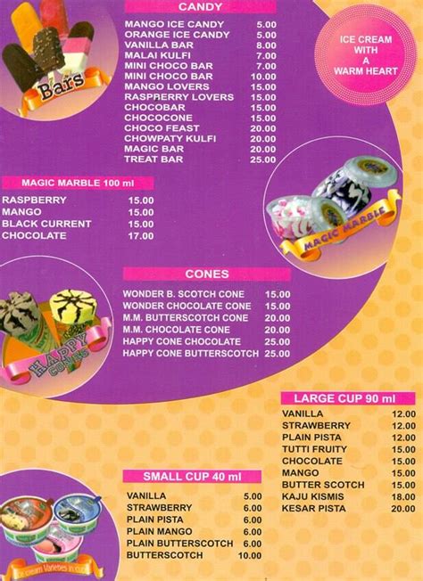 Menu at Pastonji Ice Cream, Mumbai, C1, Yogi Dwar
