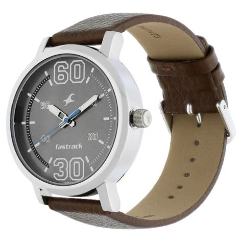 Fastrack Fundamentals Quartz Analog Grey Dial Leather Strap Watch for Guys