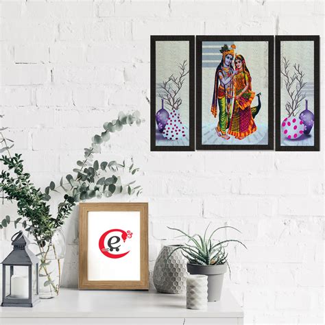 Set of 3 Floral and Radha Krishna Satin Matt Texture UV Art Painting ...