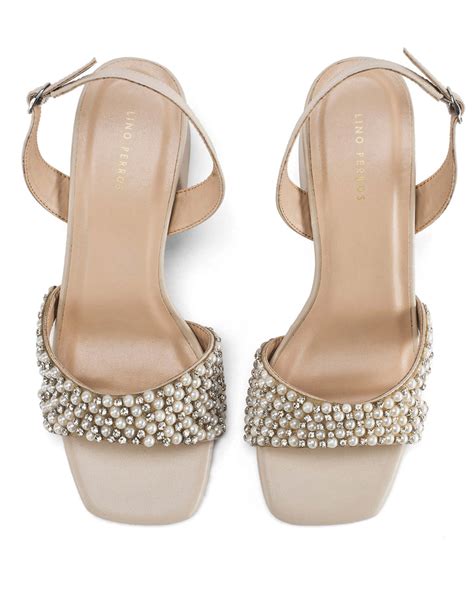 Buy Victoria Beige Pearl Luxe Block Heels | Lino Perros
