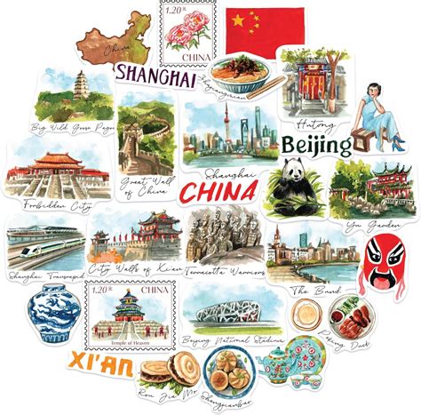 Amazon.com: Navy Peony Ancient China Travel Stickers (28pcs ...