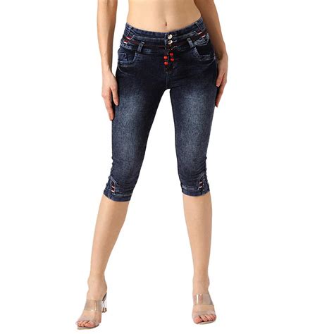 Buy V2 VALUE & VARIETY Women Denim Capri (Blue)-1121052428003 at Amazon.in