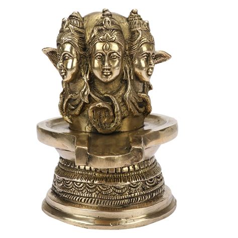 ARTVARKO Brass Metal Large Shivling Murti Idol Three Faces Shiva ...