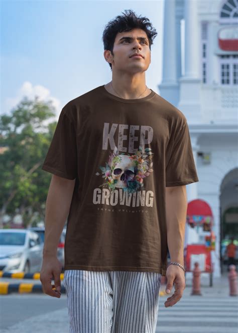 Brown Oversized Printed Tshirt with Keep Growing Design – KNITZEN