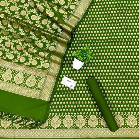 Mehendi Guldaan Kalli Katan Silk Banarasi Suit – Mohsin Textiles