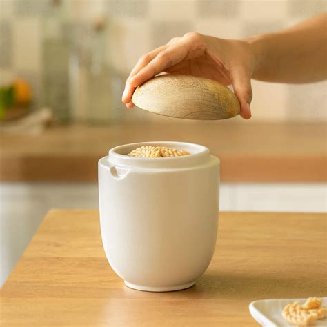 Hemisphere Ceramic Jar with Wooden Lid (Tall) - Ellementry – ellementry