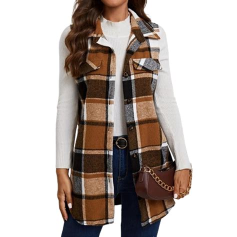 CCRFTGI Plaid Vest for Women Casual Flannel Sleeveless Cardigan Vest ...