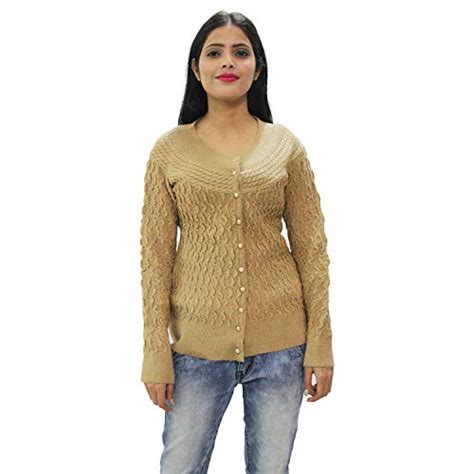 Buy Matelco Women's Woollen Full Sleeves Brown Self Designing Short ...