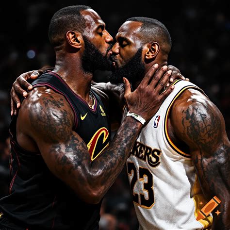 LeBron James and Stephen Curry sharing a kiss on Craiyon
