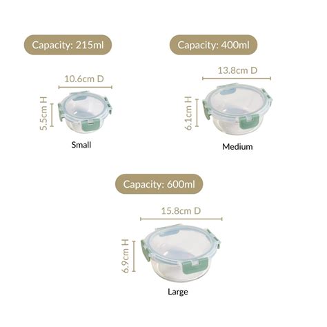 Nestro Pro Airtight Food Containers Set Of 3 Round Sage Green 215ml ...