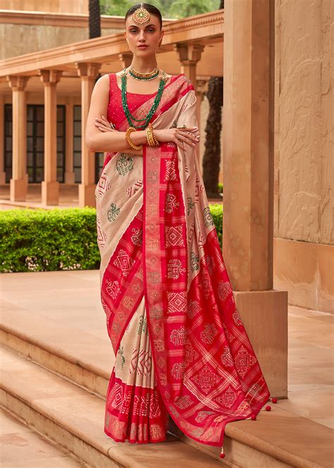 Buy Negroni Brown and Red Patola Silk Saree Online - MySilkLove