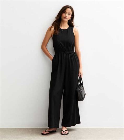Black Linen Look Tie Back Jumpsuit | New Look