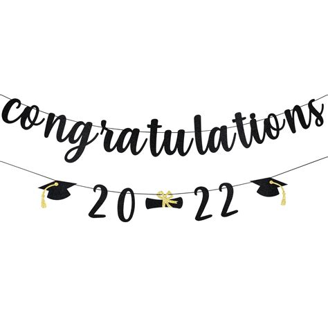 Congratulations 2022 Banner Black Glitter Congratulations Graduation ...