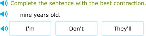 IXL - Complete the sentence with the correct contraction (Class I ...