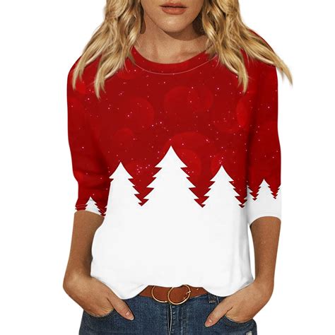 Christmas Shirts for Women 3/4 Length Sleeve Womens Christmas Tops Cute ...