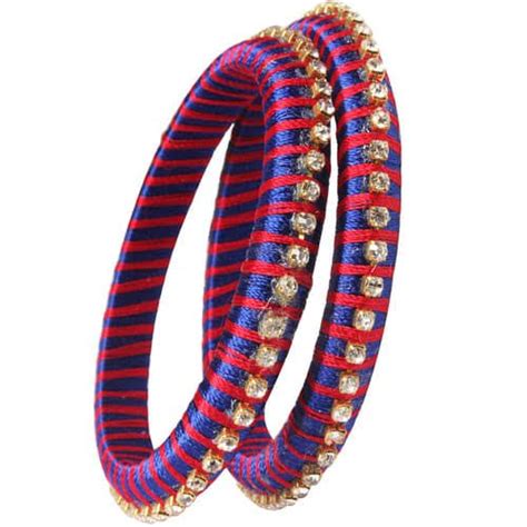 Buy Raji Hand Crafts Thread Bangles For Women Blue & Red Color(2x8) at ...