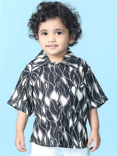 Cutiekins Boys Abstract Print Shirt -Black & Off White