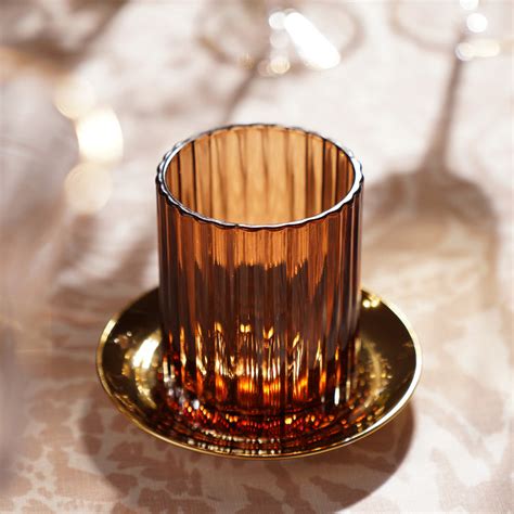 Brown Textured Glass Candle Holder with Base