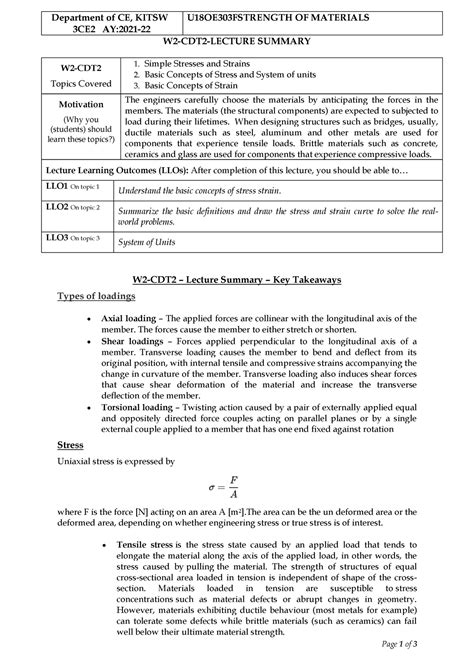 SOM CDT2 WEEK1 2022-23 - Simple Stresses and Strains - Department of CE ...