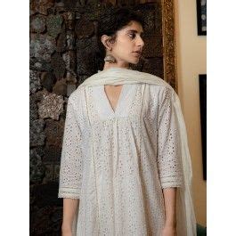 Buy Off White Schiffli Embroidered Cotton Suit - Set of 3 | SHO99/SHHD2 ...