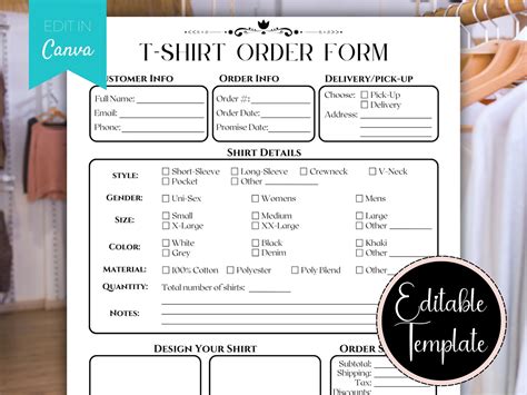 Apparel Order Form, Editable Clothing Order Form, T Shirt Order ...