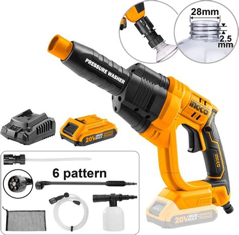 INGCO Lithium-ion pressure washer with 2.0AH battery and fast charger ...