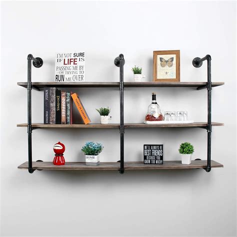 Buy Industrial Pipe Shelving Wall Mounted,63in Rustic Metal Floating ...