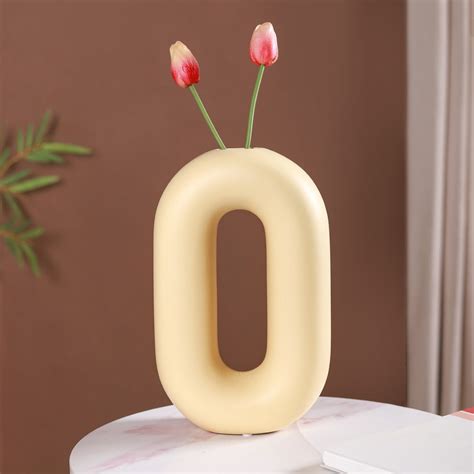 Donut Oval Yellow Large Flower Vase Online- Unique Vases | Nestasia