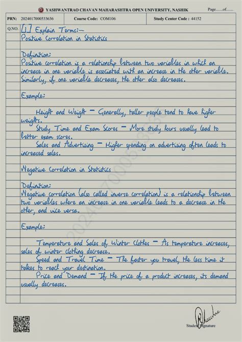 Rohan Element Of Statistics com107 - [1] Explain Terms:- Positive ...