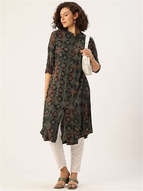 Green Geometric Printed Kurta – Amukti - The Women's Ethnic Fashion Store