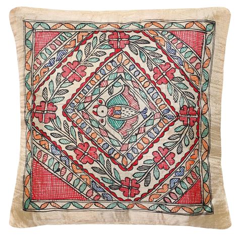 Buy iMithila Madhubani Folk Art Mithila ArtSilk Cushion Cover with ...