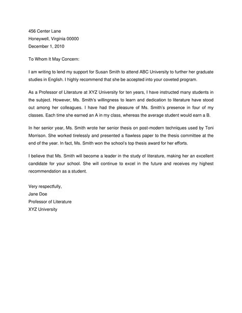 Letter Of Recommendation For Graduate School Templates [Word]