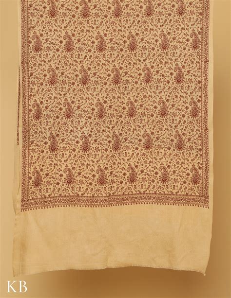 Double Cream Sozni Jali Embroidered Woolen Stole – KashmirBox.com