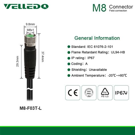 Buy VELLEDQ Field Assembly M8 3-Pin A Coding Industrial Sensor ...