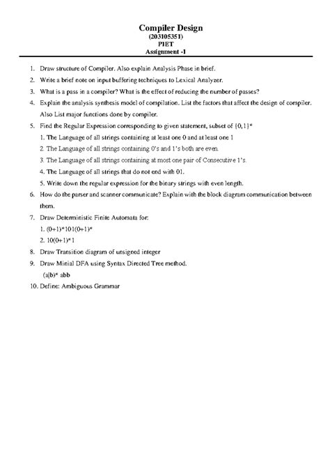 Assignment-1 - document - Compiler Design (203105351) PIET Assignment ...