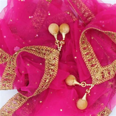 Pink Net Gold and Mirror Dupatta – anokherang