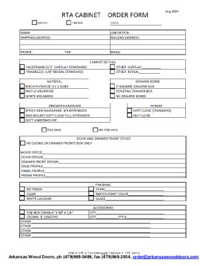 2020-2025 AR Wood Doors RTA Cabinet Order Form Fill Online, Printable ...