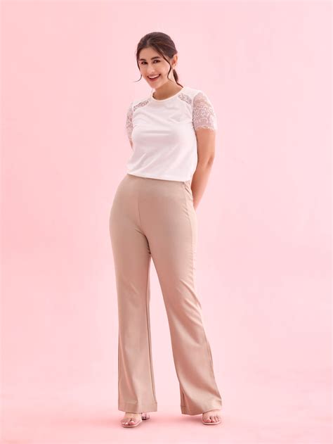 Beige Roma Ponte Flared Pant – Go Colors India
