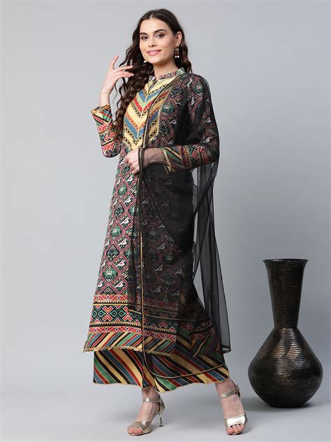 Women's Multi Colour Crepe Digital Patola Printed Kurta Palazzo Set Wi ...