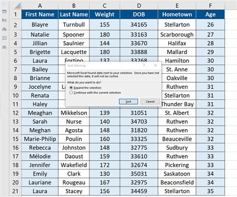 How to Sort Excel by One Column 的图像结果