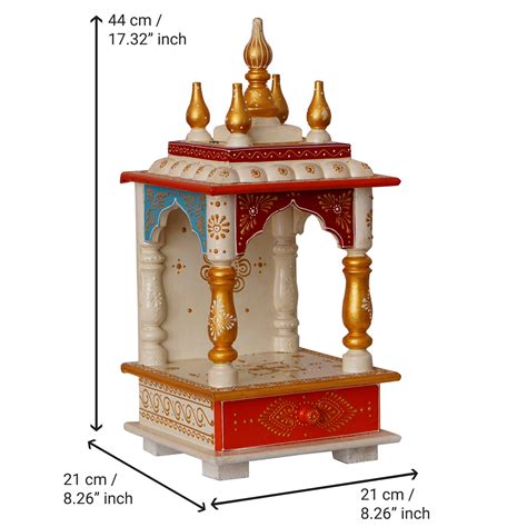 White and Red Mango Wood Pooja Temple/Mandir with Storage Option ...