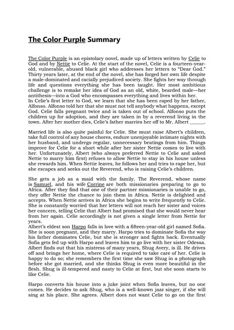 SOLUTION: The color purple summary - Studypool