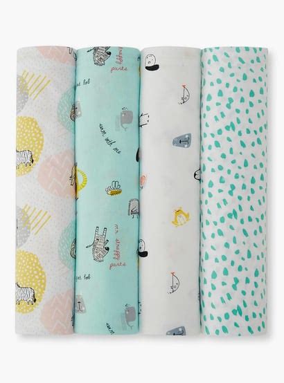 Buy PORTICO Little Peaches Cotton Set of 4 Printed Swaddles from ...