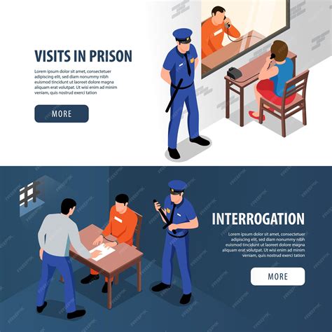 Prison two isometric banners with visitor and prisoner in visiting room ...