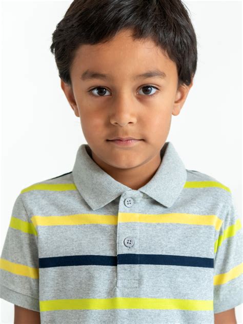 Campana Boys Pablo Pure Cotton Polo T-Shirt - Broad Stripes - Grey Mel ...