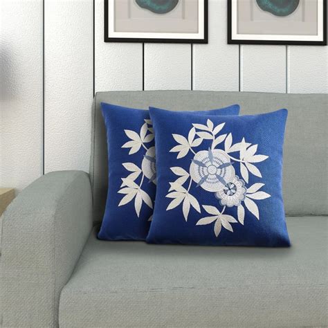 Buy My Bedding Blue Embroidered Cushion Cover- Set of 2- 30 x 30 cm ...