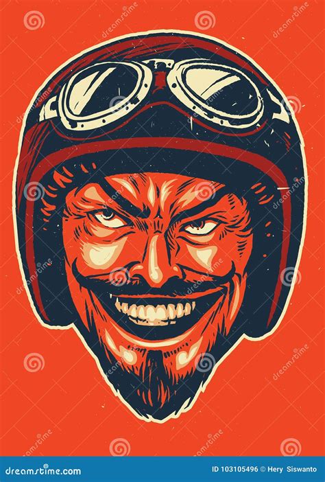 Hand Drawing of Devil Wearing Motorcycle Helmet Stock Vector ...